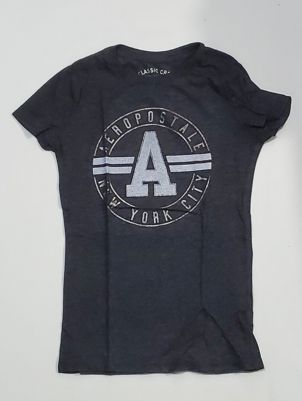 Aeropostale Women Black Graphic Tee with White 'A' Logo